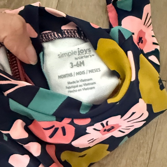 Carter's Navy One-Piece Floral Rashguard Swimsuit with Pink & Green - Picture 3 of 3